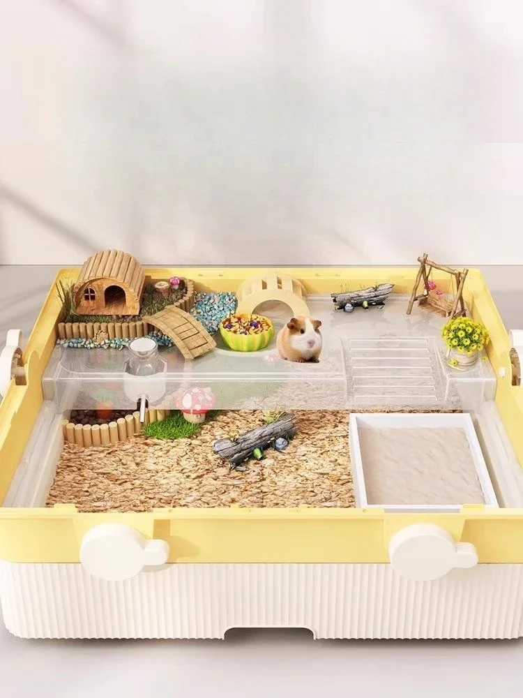 Large luxury drawer type transparent feeding box for hamster cages