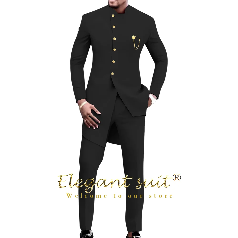 

Mens 2 piece formal suit African style jacket and pants long sleeve Ankara wedding jacket custom made mens tuxedo