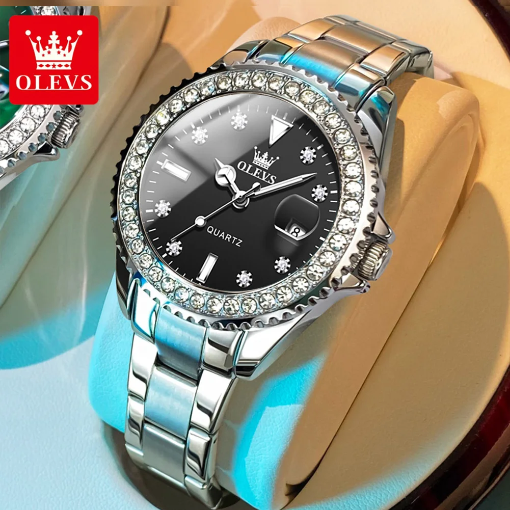 OLEVS 9945 Original Quartz Watch for Women Luxury Elegant Diamond Ladies Wristwatch Stainless Steel Waterproof Watch Date Clock