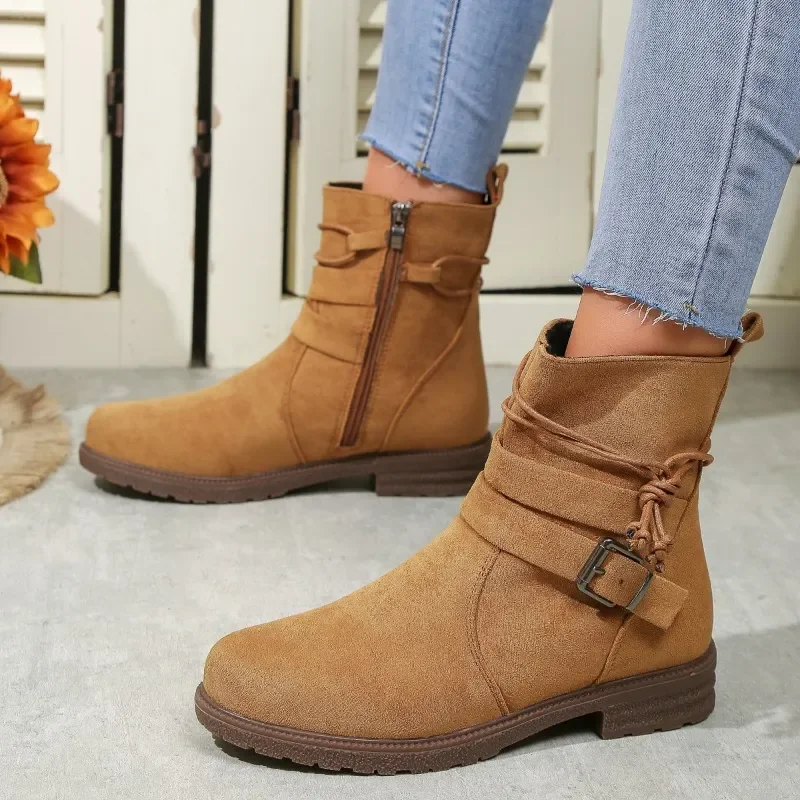 

Ankle Boots for Women 2023 New Autumn Winter Women's Boots Comfortable Low Heel Side Zipper Casual Short Boots Botas De Mujer