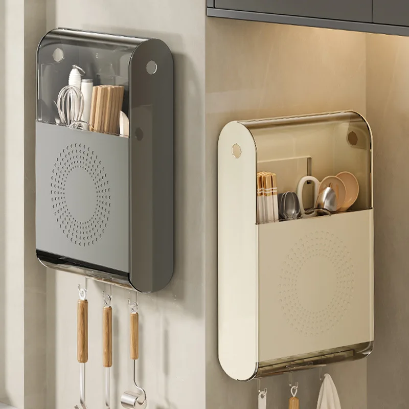 kitchen-multi-function-wall-mounted-sun-protection-sleeve-cover-dustproof-chopsticks-storage-box-drainage-rack-spoon-holder