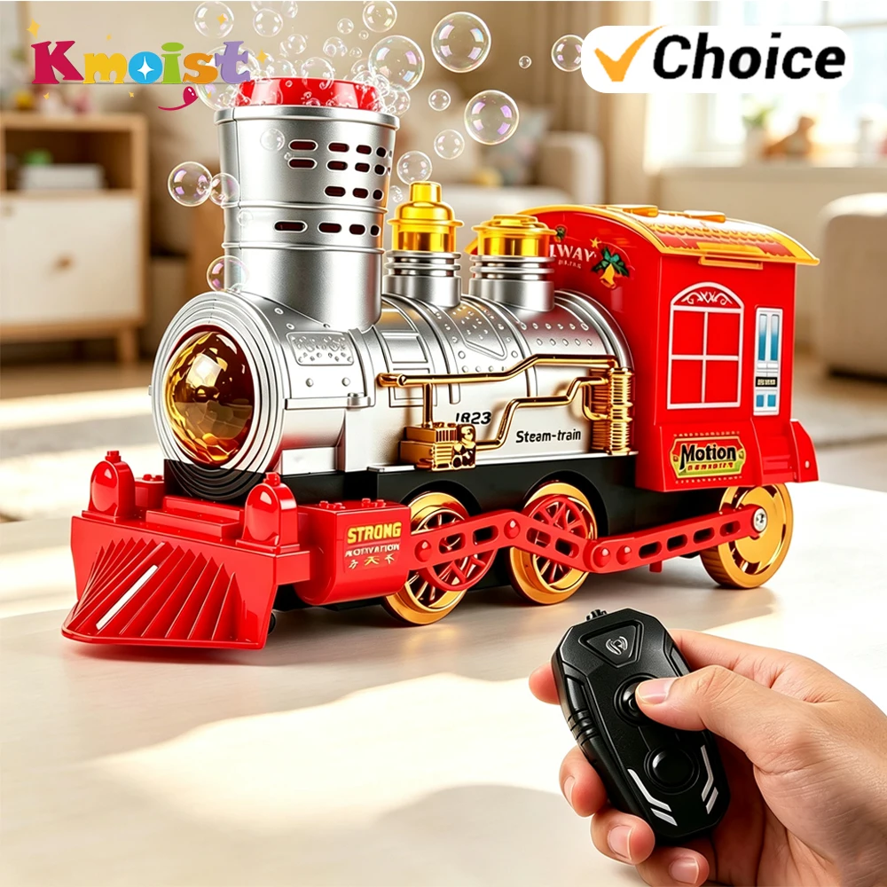 RC Train Bubble Blowing 2.4G Wireless Remote Control Vintage Train Toy with Flashing Lights Sound Effects Gifts for Children