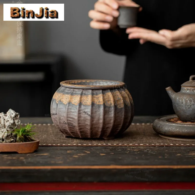 Coarse Pottery Jianshui Tea Cup Wash Water Washing Slag Tank Tea Dust Cylinder Barrel Household Chaxi Drinkware Collection Gift