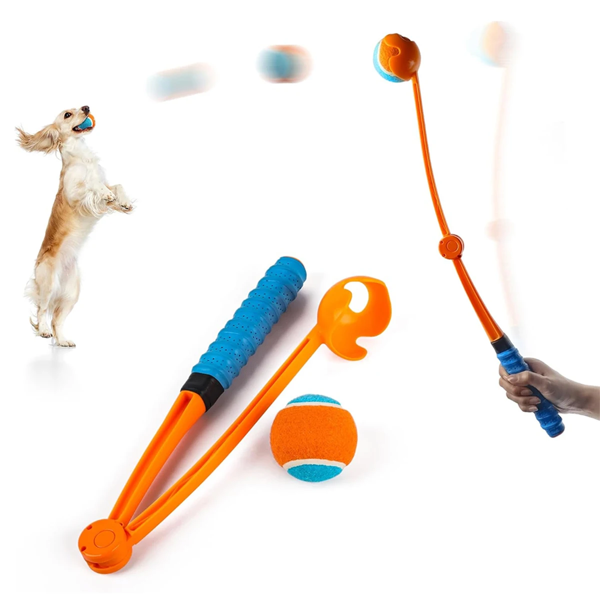 Foldable handheld ball launcher for pet dogs, portable thrower for outdoor training with 6.5cm tennis balls