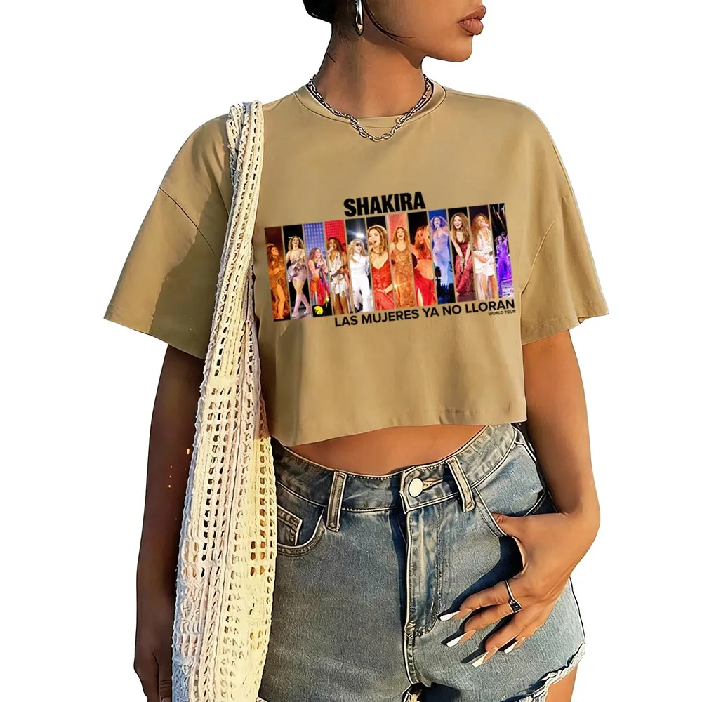 Shakira Las Mujeres Ya No Lloran World Tour 2026 Shirt Women O-Neck Short Sleeves Crop Tops T-shirt