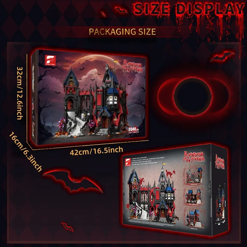 3540+Pcs European Vampire Castle Building Block Model | Large Size Castle Model Building Block Set | DIY Home Furnishings and Decorations | Halloween Christmas Gifts