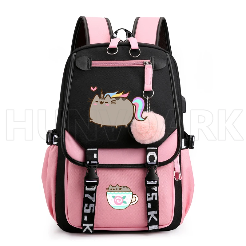 Fat Cat  Backpack 18inch Teenagers Girl Boys USB Charging Laptop School Bags Ball Top Travel Casual Backpack outdoor Mochilas