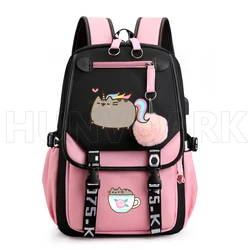 Fat Cat-mochila escolar con carga USB para adolescentes y niños, morral informal de viaje para exteriores, 18 pulgadas