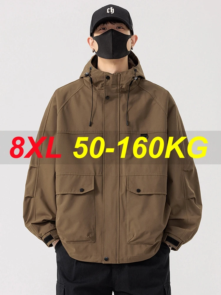 Big Size 8XL Men's Casual Jacket Hooded Waterproof Windbreaker Male Oversized Plus Large 120kg Camping Fishing Windproof Autumn
