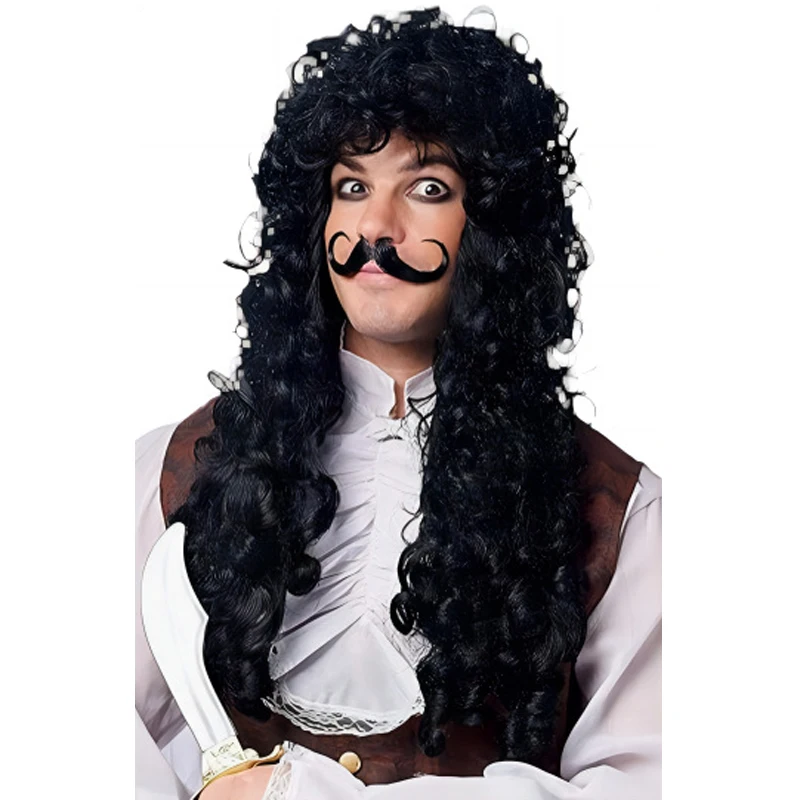 

European And American Movies Halloween Pirate Captain Men's Wig COS Long Curly Clown Black Performance Stage Headgear 602358