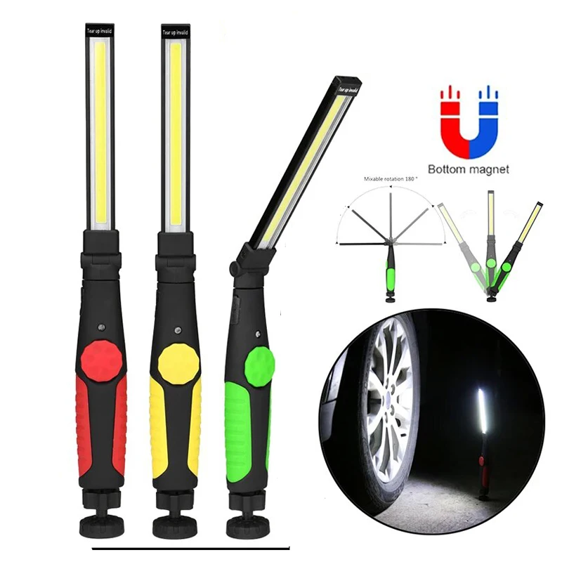 COB LED Work Lights Folding Flashlight with Magnetic Base Rechargeable Strip Lamp Bright Inspection Light for Car Repair