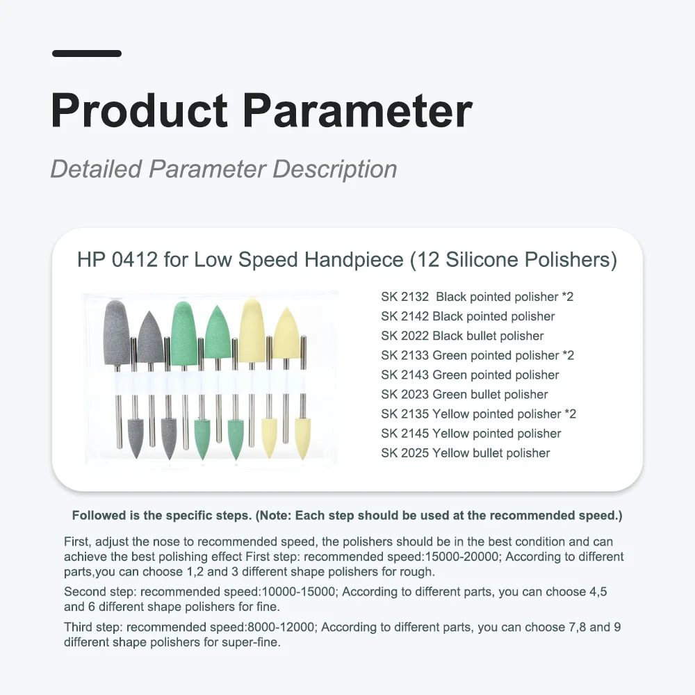 HP0412 12Pcs/Kit Dental Resin Base Hidden Denture Polishing Kits for Low Speed Contra Angle Handpiece Dentistry Tools