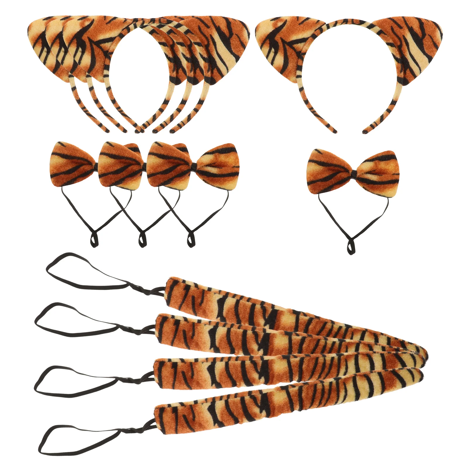 12Pcs Tiger Ear Headband Bow Tie Tail Set Animal Costume Props Delicate Plastic Hoops Halloween Cosplay Accessory Headwear