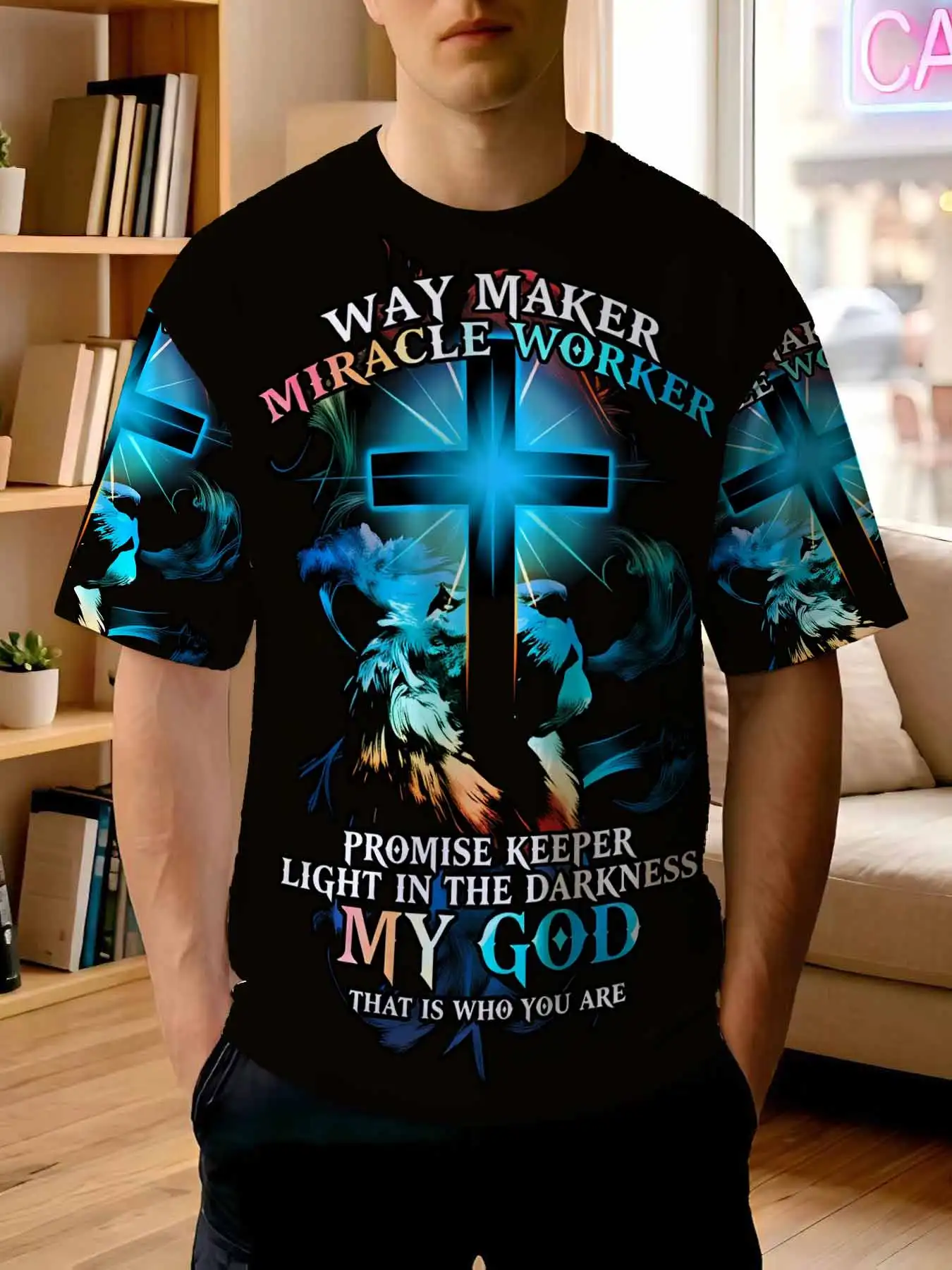 Nouveau T-shirt imprimé 2026 pour homme – Thème chrétien : Imprimé « Way Maker Miracle Worker » – Haut décontracté de foi religieuse