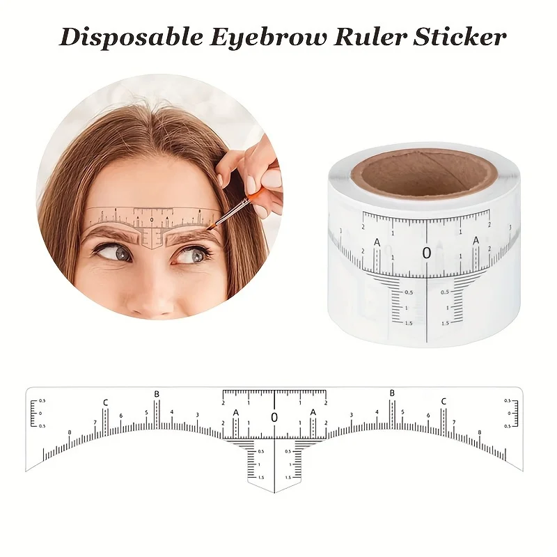 50 Stück/Rolle Einweg-Augenbrauenlineal mit Stickerei-Unterstützung, transparentes und selbstklebendes Stickerei-Mess-Augenbrauenlineal
