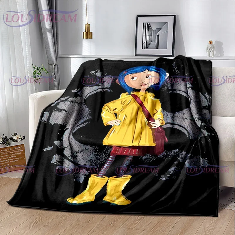 Gotycki styl animacja Coraline koc z nadrukiem koc dziecięcy rodzina drzemka koc na sofę łóżku ciepły koc miękka narzuta na łóżko