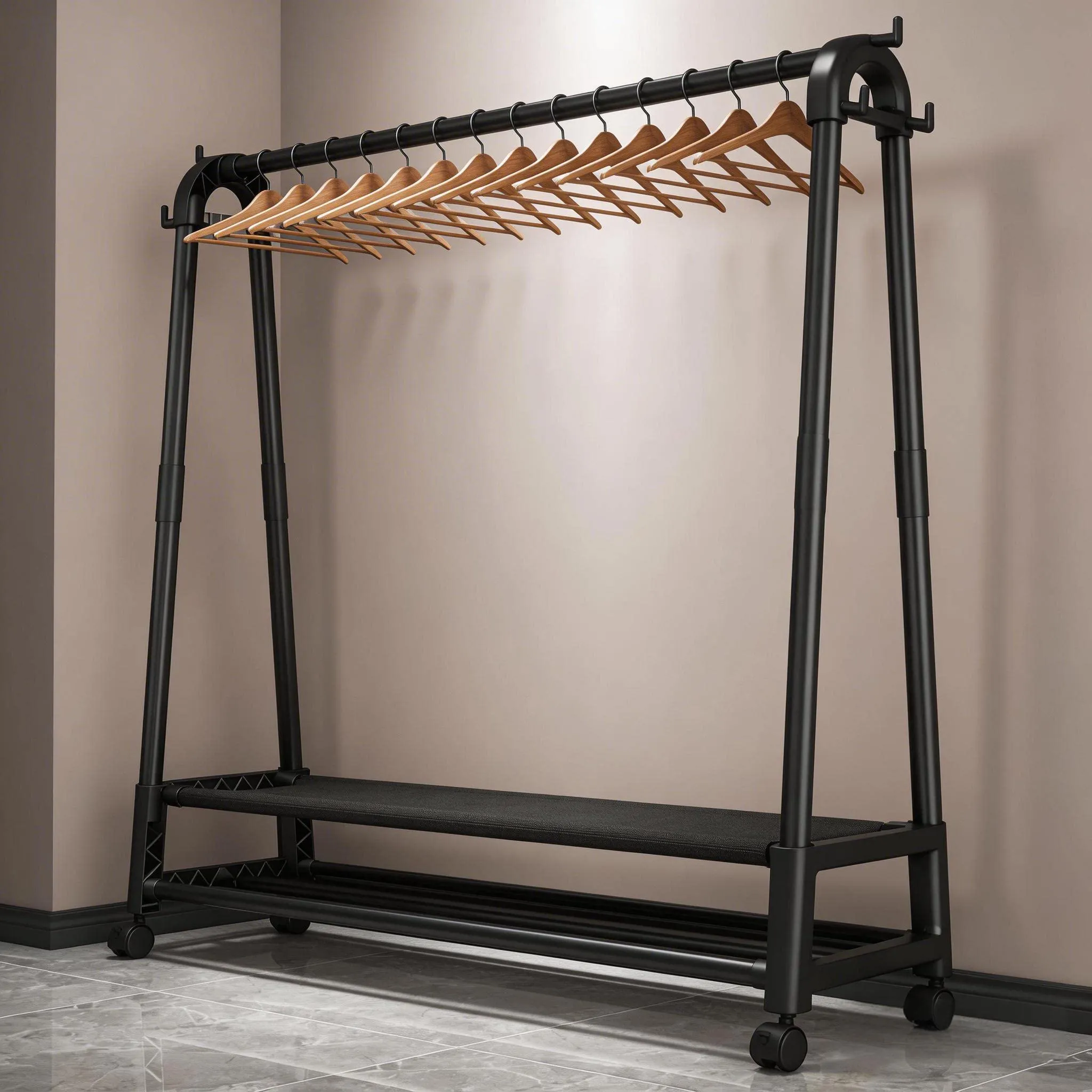 

Thickened Simple Floor-Mounted Clothes Drying Rack Balcony Multi-Function Clothes Hanger Rod Dormitory Coat Rack Plastic Mate...