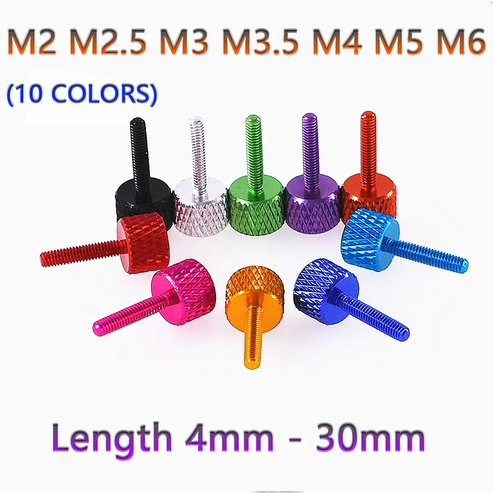 

M2 M2.5 M3 M3.5 M4 M5 M6 Aluminum Alloy Flat Head Knurled Hand Thumb Screw Cylinder Head Hand Tighten Knob Screw Anodized