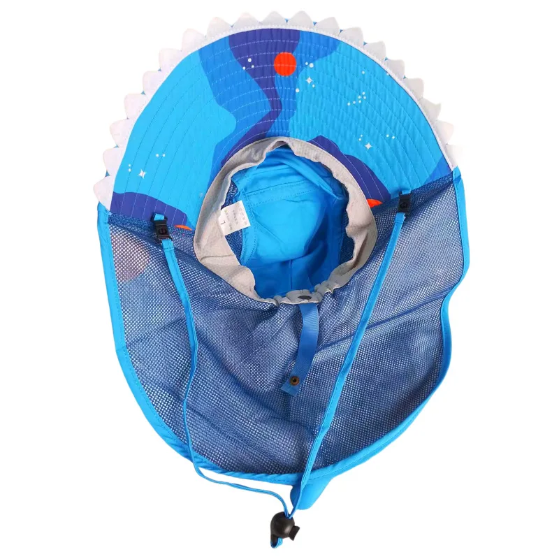 Chapeau de soleil avec rabat de cou pour enfants, bleu, avec sangle, accessoire de Protection solaire d'été pour la plage et l'extérieur
