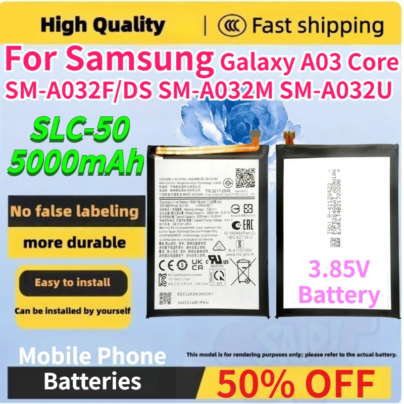 SLC-50 5000mAh 3.85V Mobile Phone Batteries for Samsung Galaxy A03 Core SM-A032F/DS SM-A032M SM-A032U Replacement Batteries