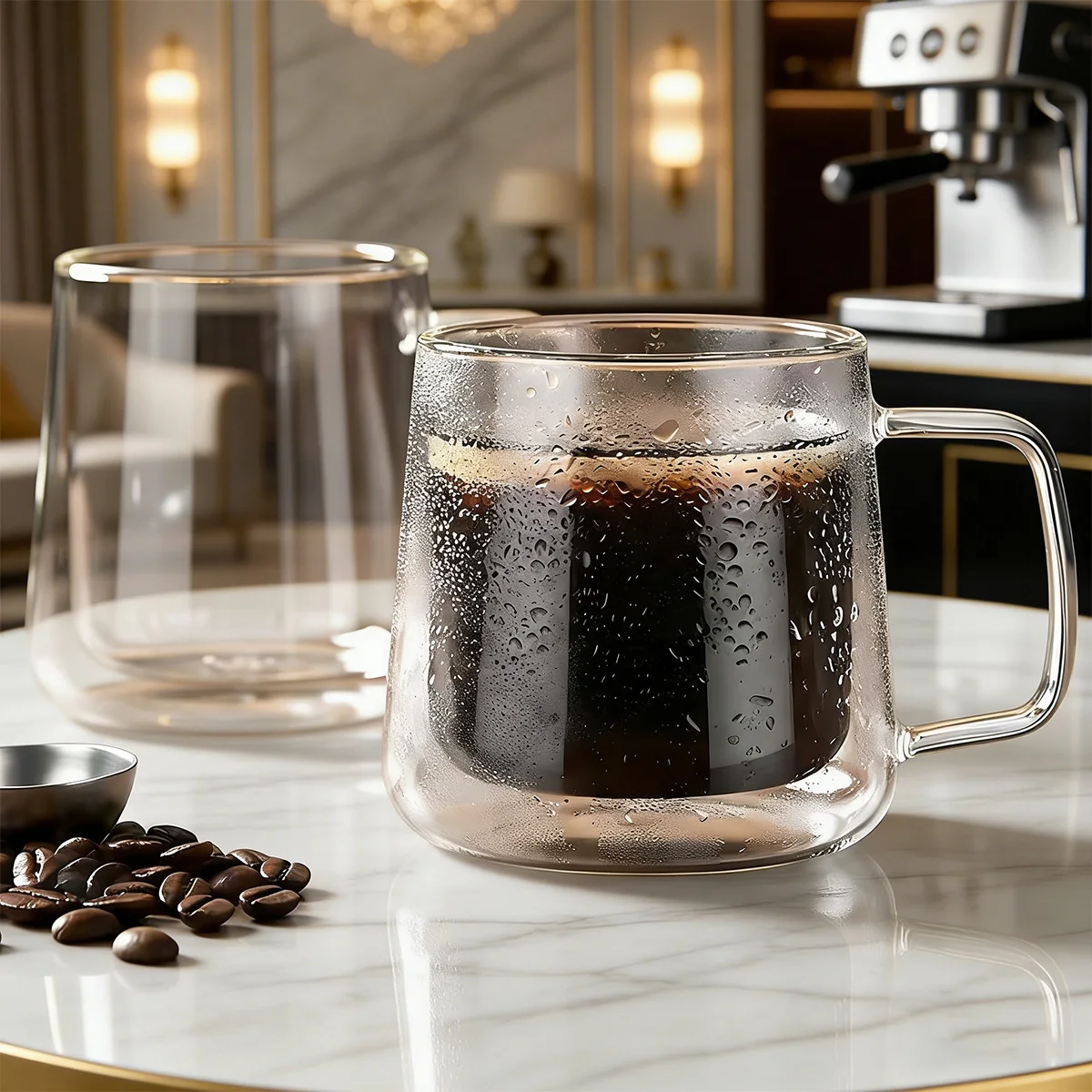 Double Wall Insulated Glass Cups, 13.5oz/24oz Coffee Mugs, Clear Espresso Mugs for Latte, Cappuccino Cup with Handle