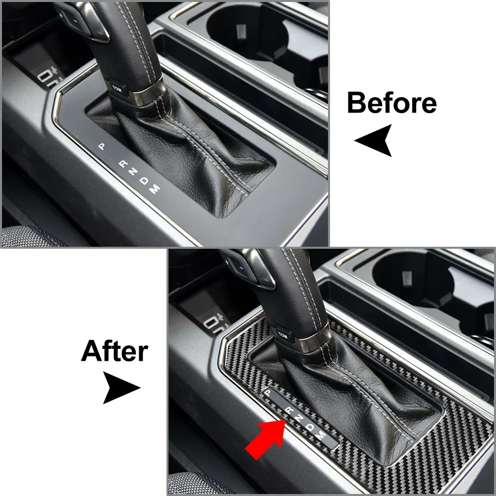 Black/Red Gear Shift Panel Cover Trim Carbon Fiber Pattern Decoration LHD For Ford F150 2015 2016 2017 2018 2019 2020
