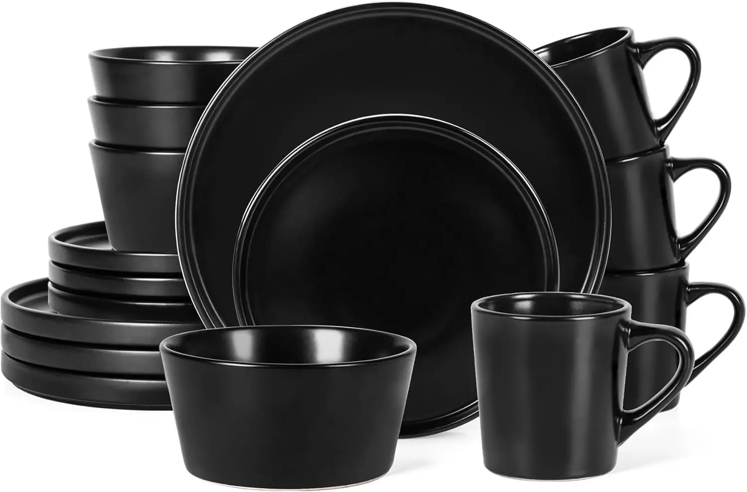

16-Piece Stoneware Dinnerware Set for 4, Chip-Resistant Microwave Dishwasher Safe Black