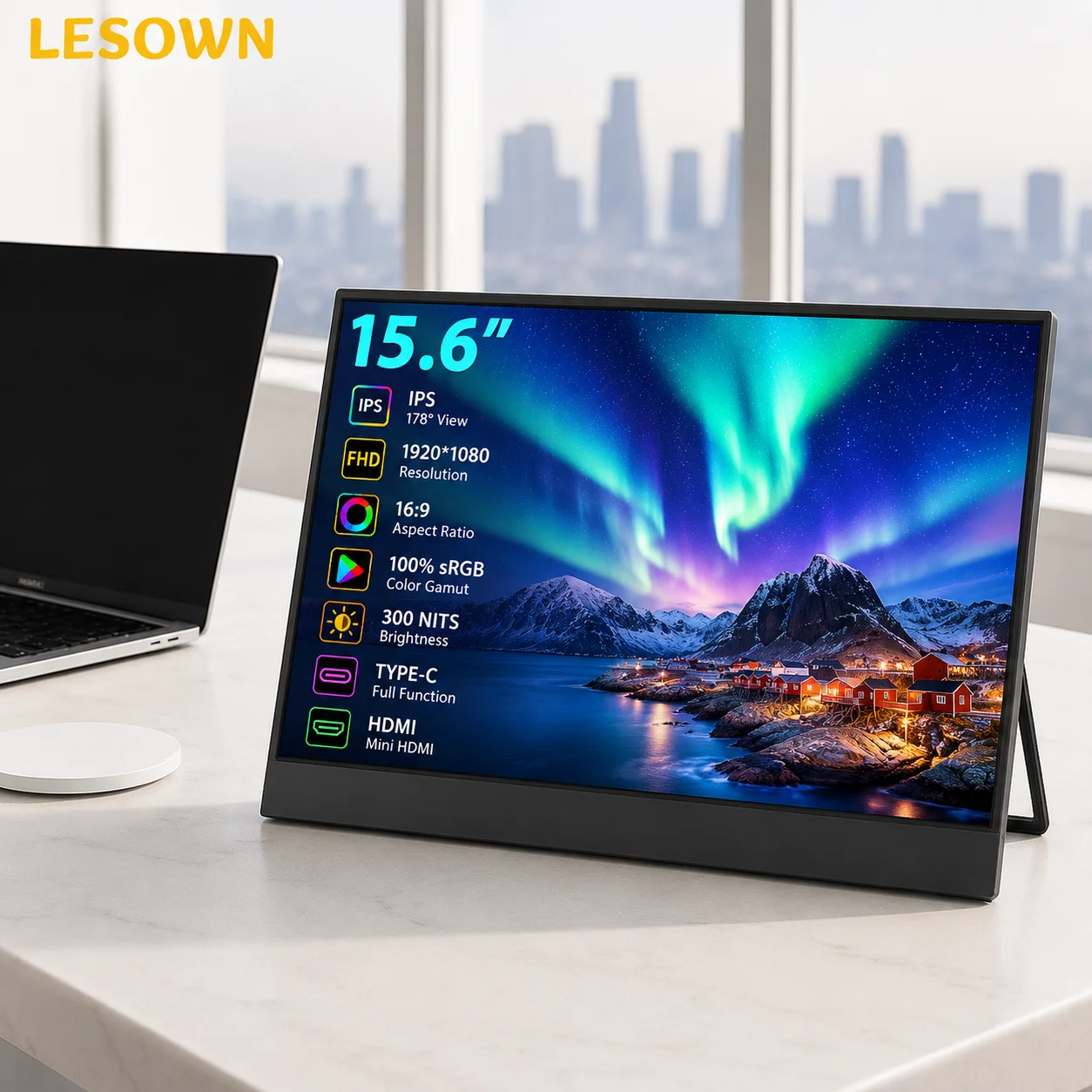 LESOWN 15.6inch Slim Desktop Monitor for Single Board Computers 16:9 Aspect Ratio with miniHDTV for Maker Rigs Visuals