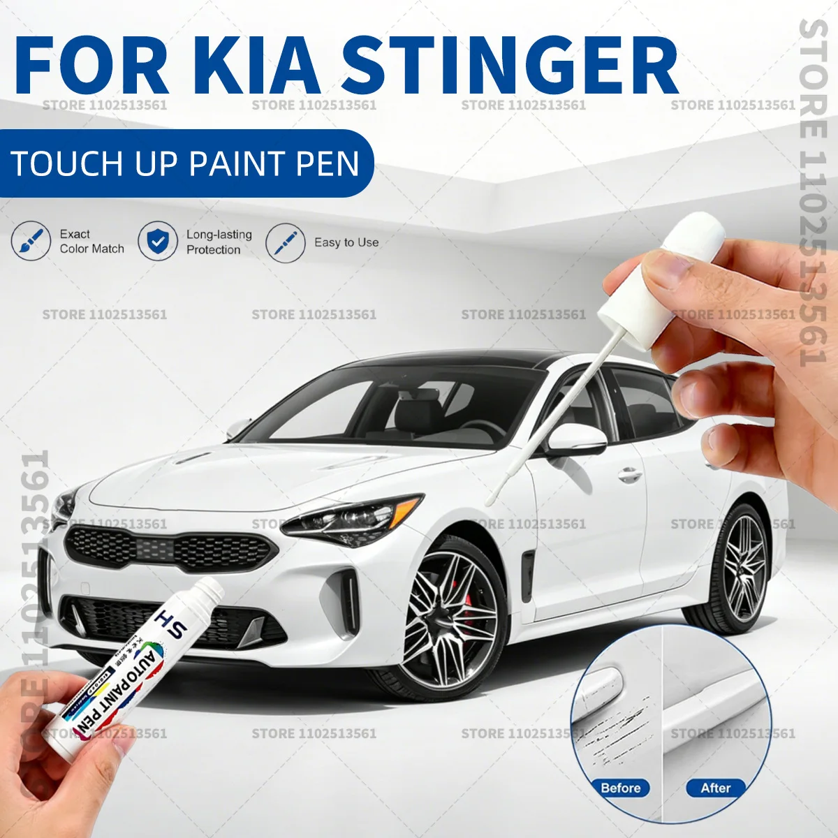 Touch Up Paint Pen for Car Scratch Repair Quick Dry Auto Paint Brush for Minor Paint Damage For Kia Stinger Snow White Blue Red