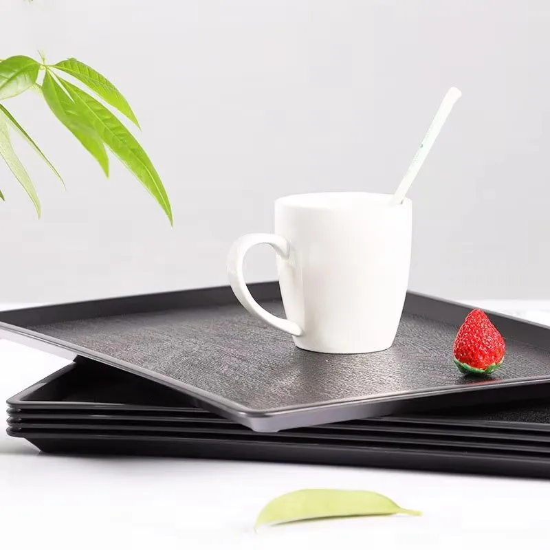 Rectangular Black Frosted Relief Plastic Tray Hotel Tray European Style Tea Cup Tray