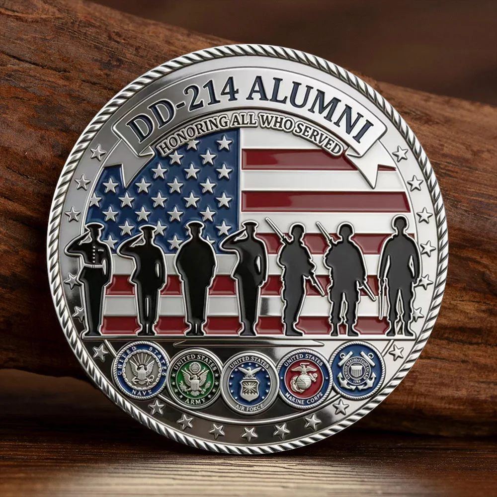 DD-214 Alumni Silvery Plated Collection Coin Never Underestimate From of Freedom Souvenir Coin