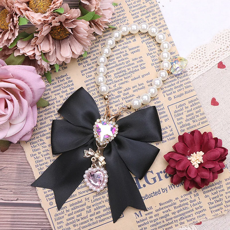 Japanese Style Sweet Cute Elegant Women\'s Bow Pendant Fashion Beautiful Diamonds Beaded Handbag Pendant Decorative Wrapper