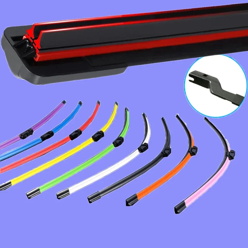 

Colorful Guide Lock Car Windshield Wiper blades Universal Soft Double layer Rubber Frameless Bracketless 16" 19" 20" 22" 24"26"