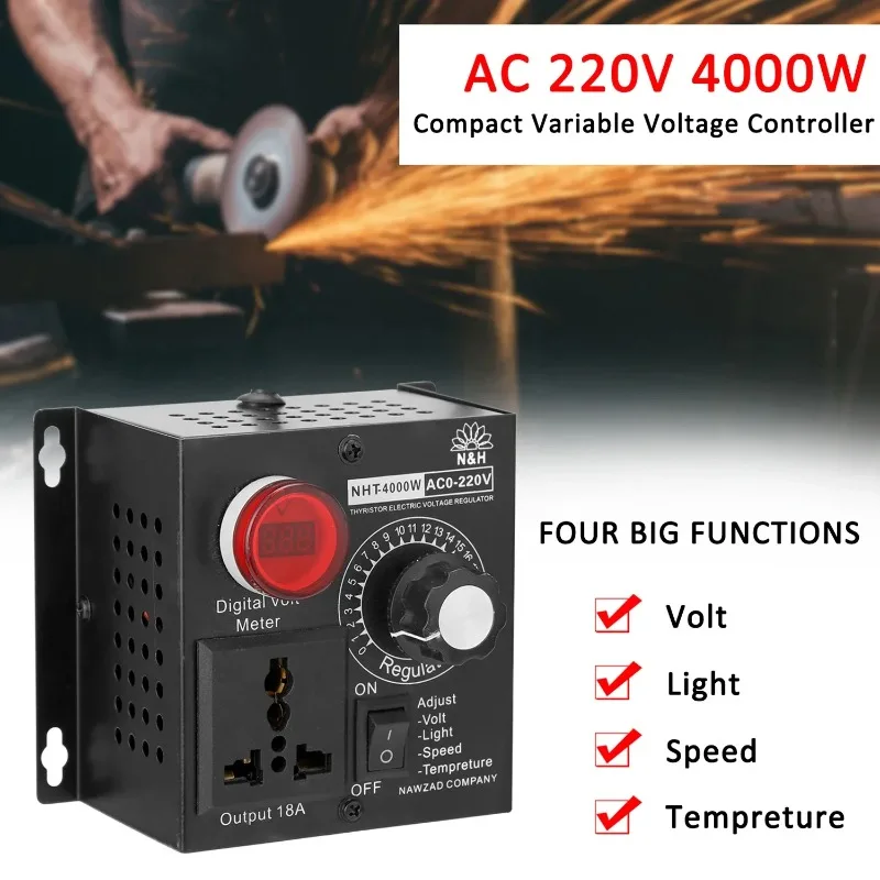 AC 220V 110V 4000W Voltage Regulator Speed Temperature Light Voltage 4000W Adjuatable Dimmer Compact Variable Voltage Controller