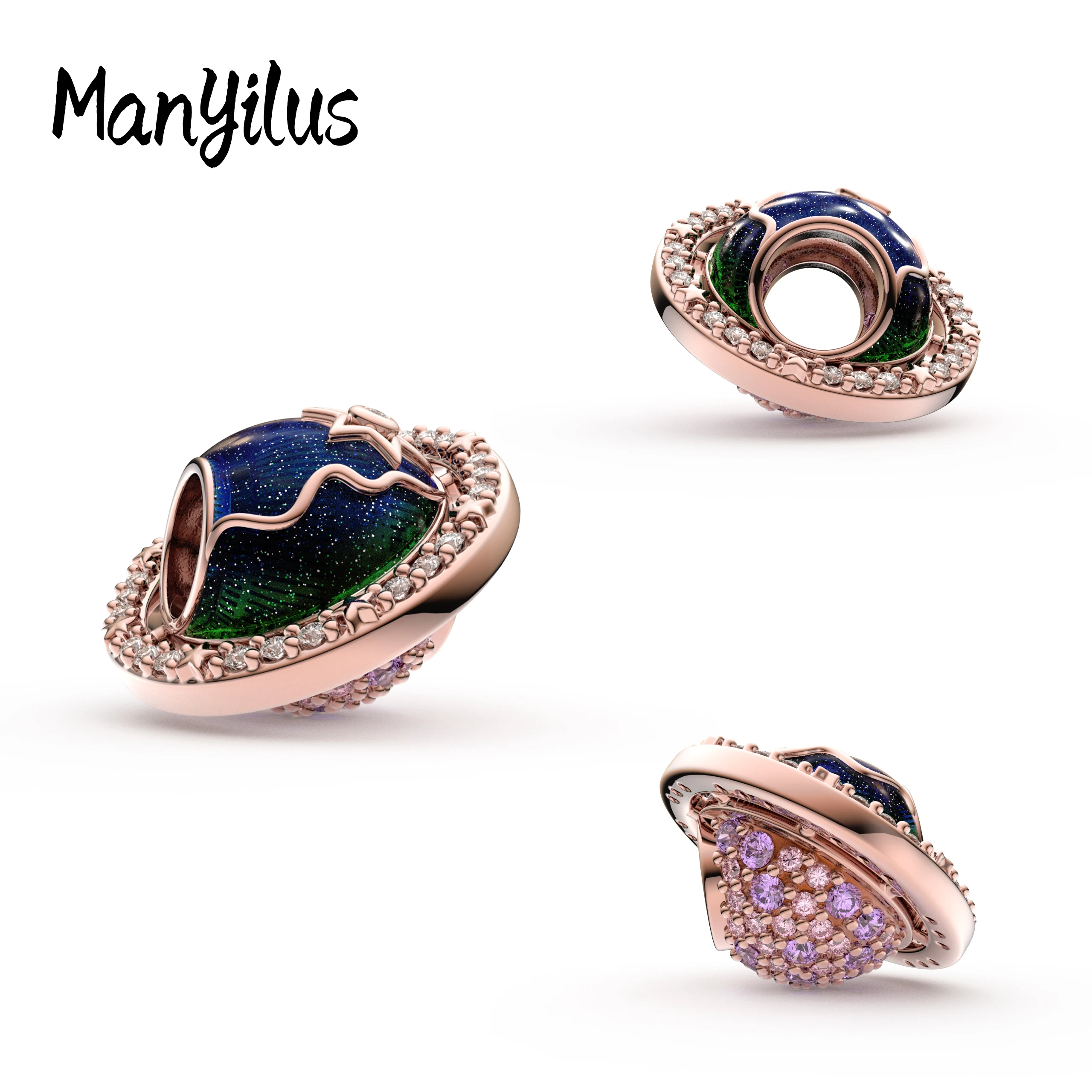 Manyilus S925 Silver Starry Galaxy Planet Charm Original Bracelet Cosmic Solar System Jewelry Pendant DIY Unique Astronomer Gift