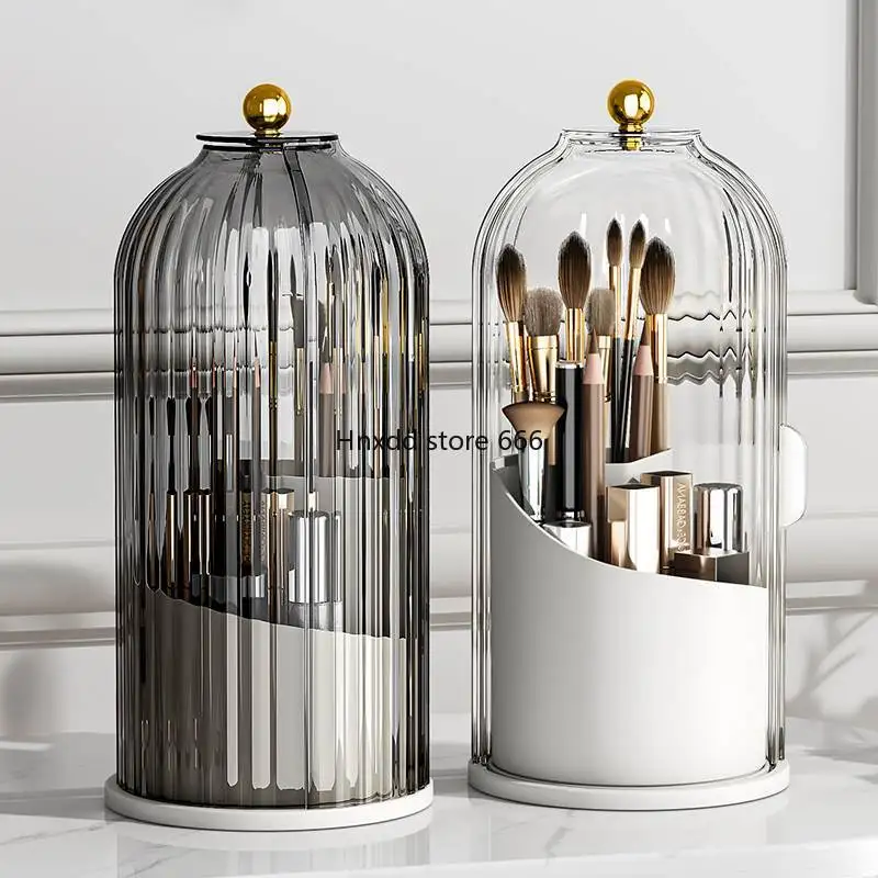 Rotating makeup brush storage cylinder dust-proof grid storage shelf