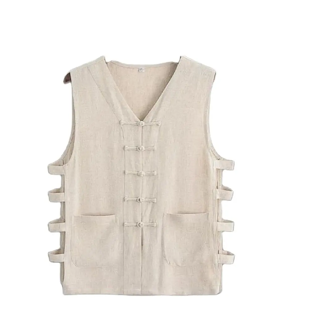 Vintage Vest Men Cotton Linen Shirt Kung Fu Vest Summer Tank Top Tang Suit Traditional Chinese Clothing Sleeveless Open Cardigan