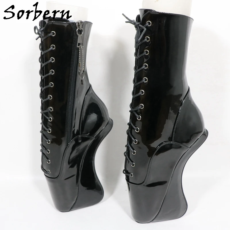 Sorbern Black Glossy Lockable Zipper Ankle Boots For Women Sm Fetish Booties Heelless Platform Shoes Custom Color