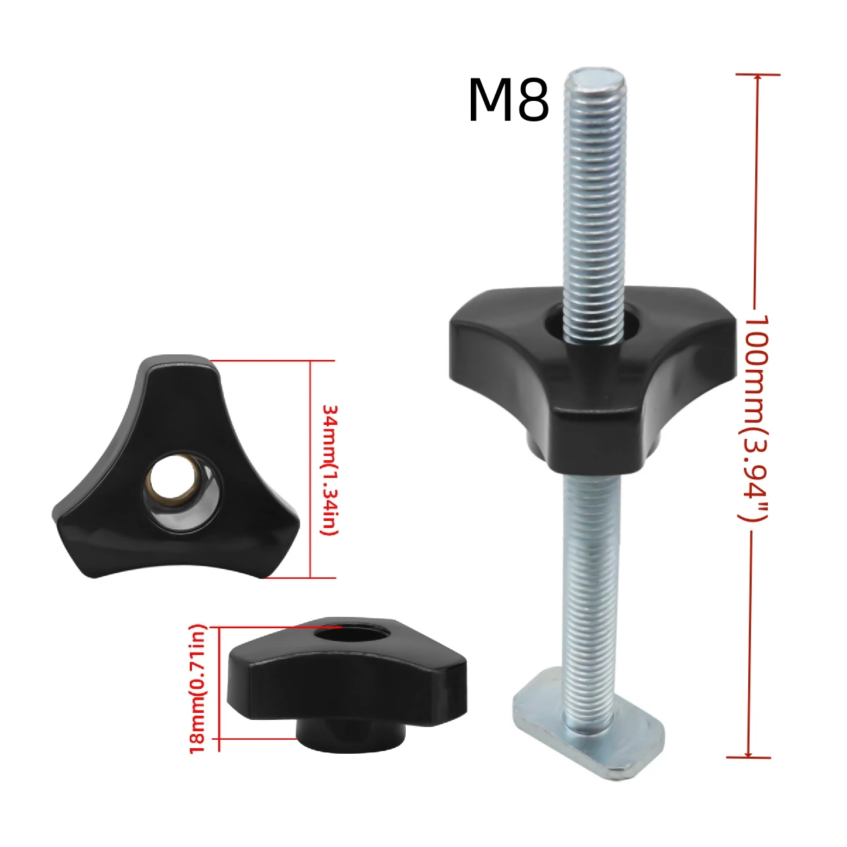 5 Pack T Bolt Knob Kit T Screw and Plastic Knob Nut, Jig Screw Fixture for Workbench T-Slot, Use with 1/4\