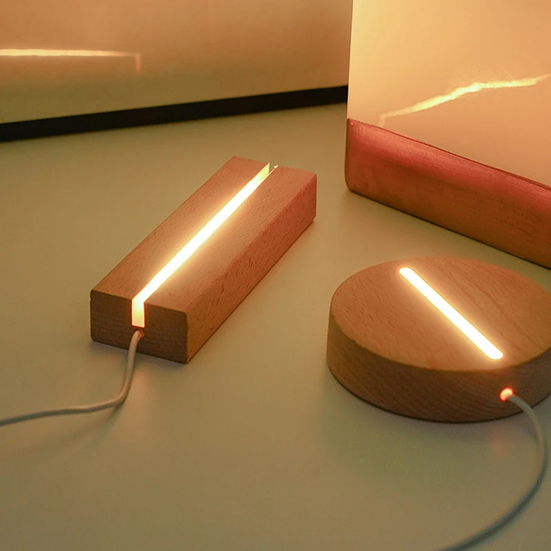 DIY Solid Wood Luminous Lamp Holder 3D Acrylic LED Night Light Base For Home Living Room Decoration