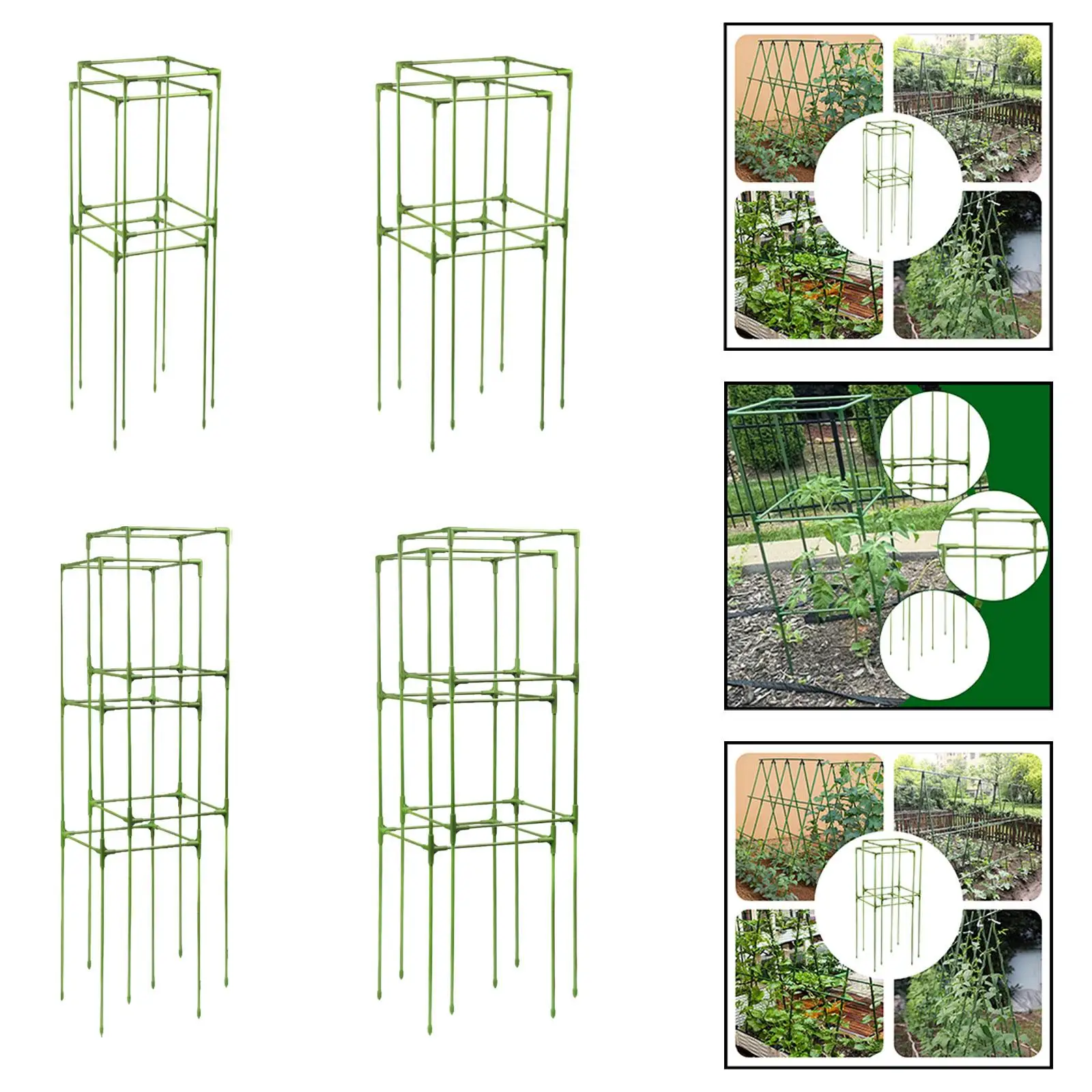 

Square Tomato Tower Plant Support Cage for Vertical Growth Sturdy , Secure Ground Anchoring 2Pcs Fiberglass Stakes Multipurpose