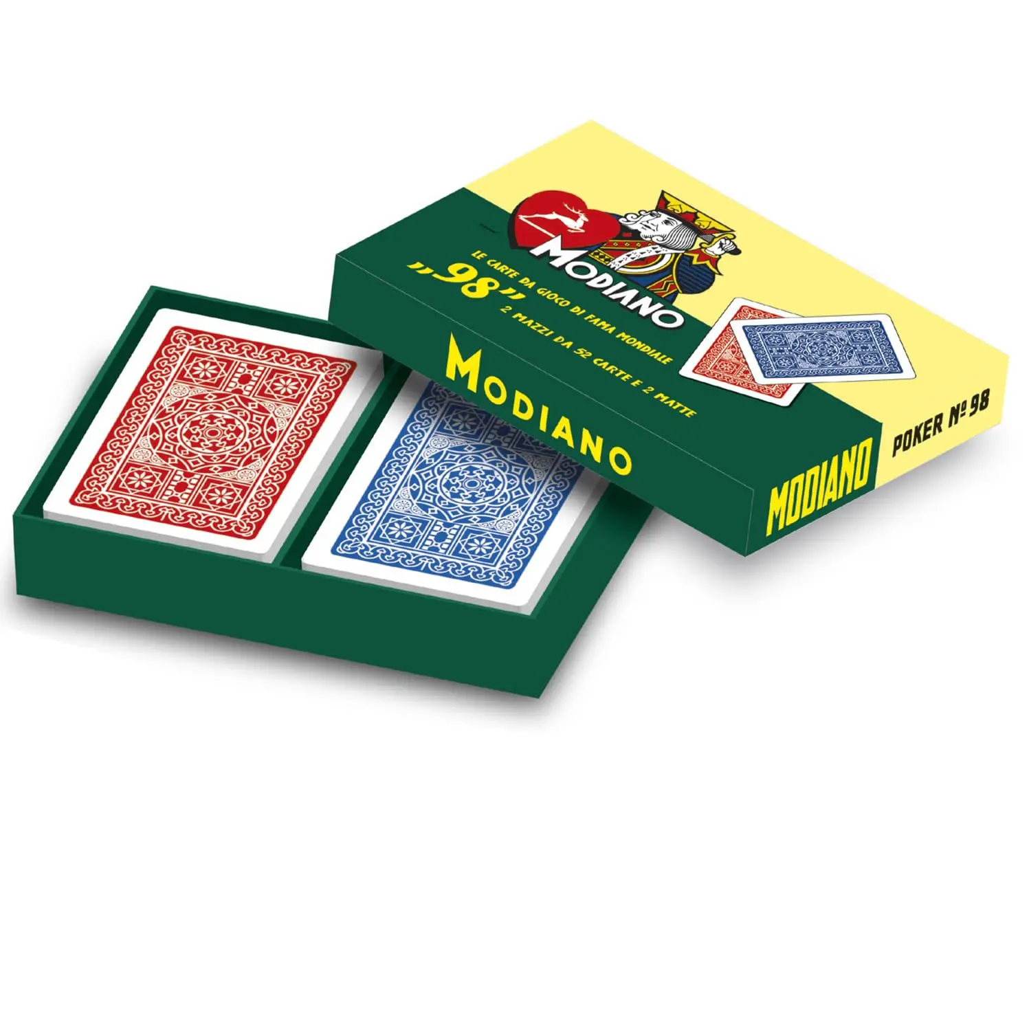 Modiano Ramino 98 Box – Ramino- en pokerkaarten in 350 g/m² dubbelwandig karton – ideaal voor Canasta, Burraco, Scala 40 en Macchiavelli – 100% gemaakt in Italië.