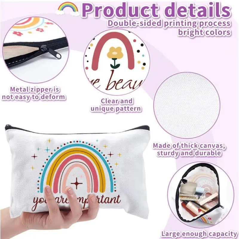 10pcs/lot Portable Rainbow Canvas Cosmetic Bag 23x15cm Zipper Multifunctional Travel Toiletries Bag for Women