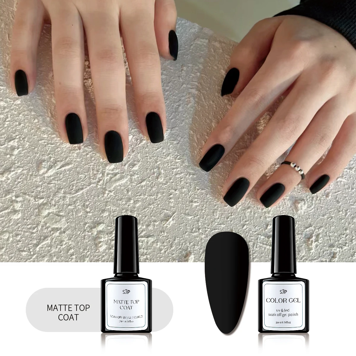 2 PCS nail polish gel set, black white burgundy UV soaking nail gel with matte top coat for home nail salon beginners