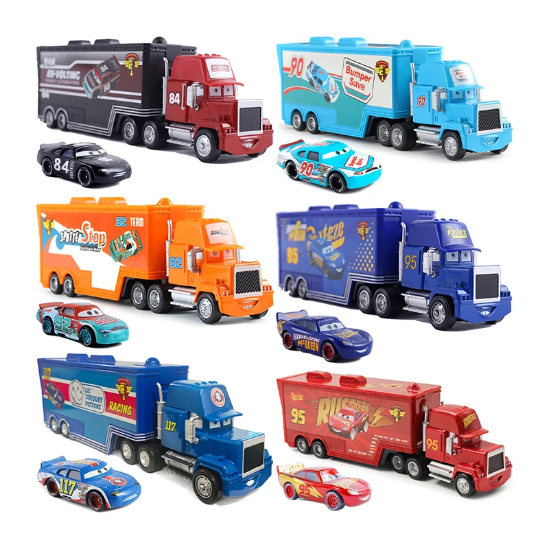 Disney Pixar Cars Trucks With Car Mack Truck Lightning McQueen Racing Toy 1/55 Ratio Die Casting Ramirez Model Children\'s Gifts