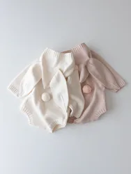 Barboteuse à capuche pour nouveau-né, vêtements pour bébé fille et garçon, oreille de lapin, pull en coton pour bébé, combinaison pour tout-petits