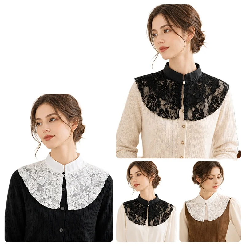 Vintage Lace Shirt Collar for Women, Retro Detachable False Collar Overlay for Sweater or Blouse