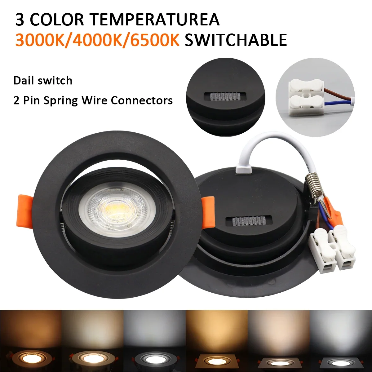 3pcs LED Ceiling Spot Light AC 220V 110V Adjustable Angle Downlight Tri Color Dimming 3000K 4000K 6500K 7W for Home Decoration