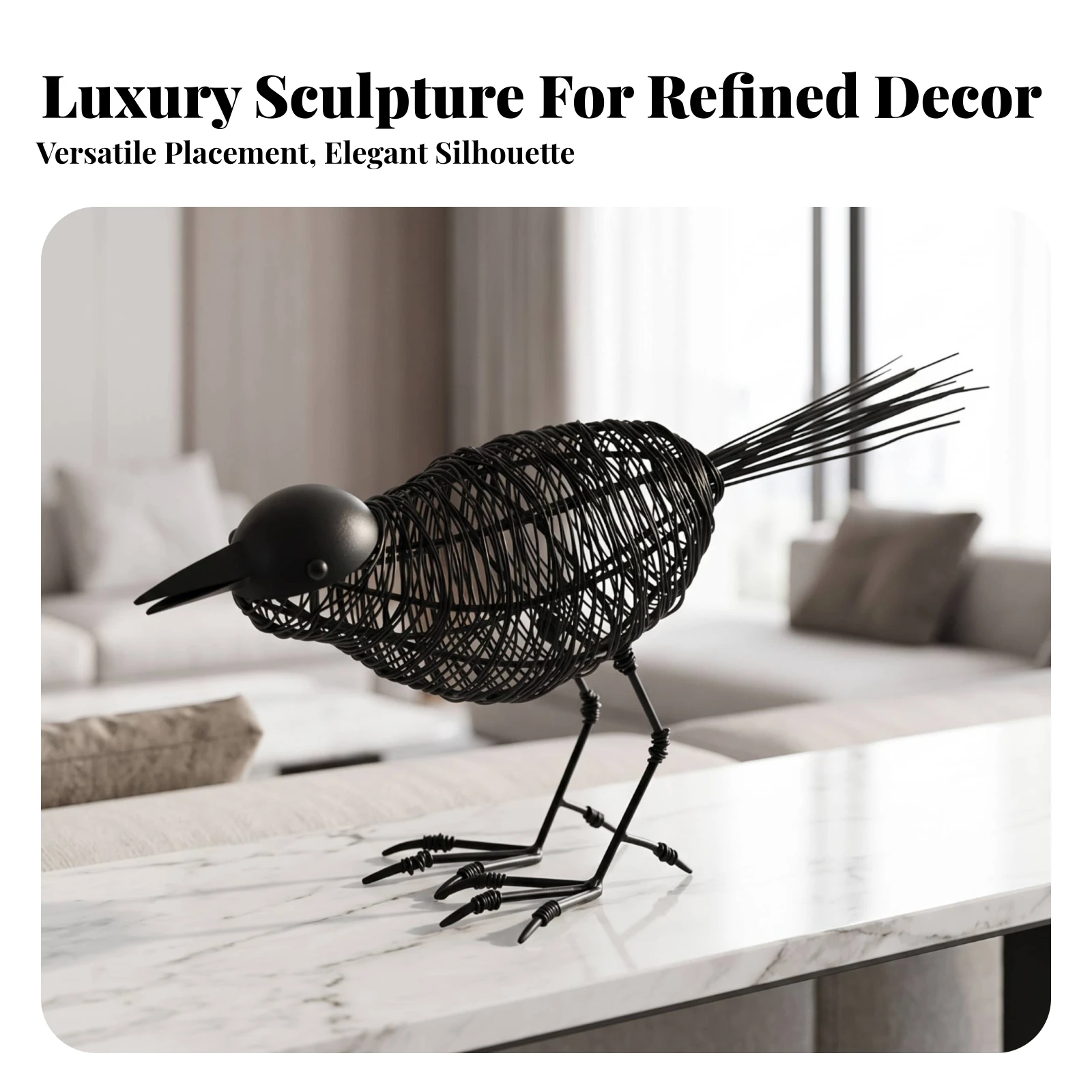 Bird Figurine Geometric Bird Sculpture Animal Figurine Wire for Console Table, Shelf