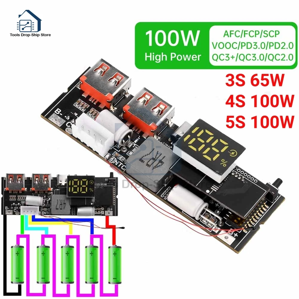 65W 100W Super Fast Charging Charging Treasure Dual C Port Flash Charging Mobile Power Module Motherboard Circuit Board 3S 4S 5S